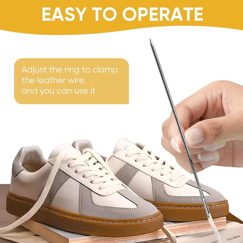 ALLCLEAN 1Pcs Sewing Leather Shoe Lace Plus Needles Manual Lacing Threading Single Prong Steel Needle LeatherCraft Tool Handmade Leather Needles for Hand Stitching-Stainless Steel Lacing Needles - Image 3